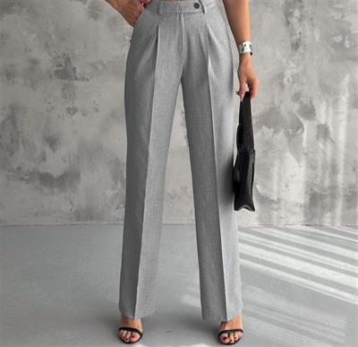 6046 Kemeri Dilli Çift Düğmeli Palazzo Kumaş Pantolon