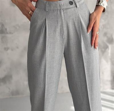 6046 Kemeri Dilli Çift Düğmeli Palazzo Kumaş Pantolon