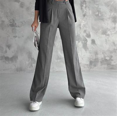 6046 Kemeri Dilli Çift Düğmeli Palazzo Kumaş Pantolon