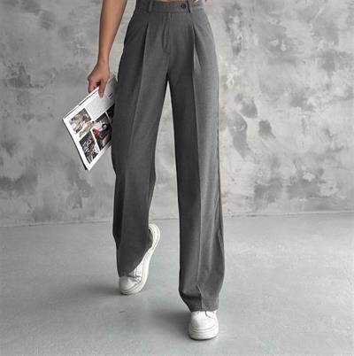 6046 Kemeri Dilli Çift Düğmeli Palazzo Kumaş Pantolon