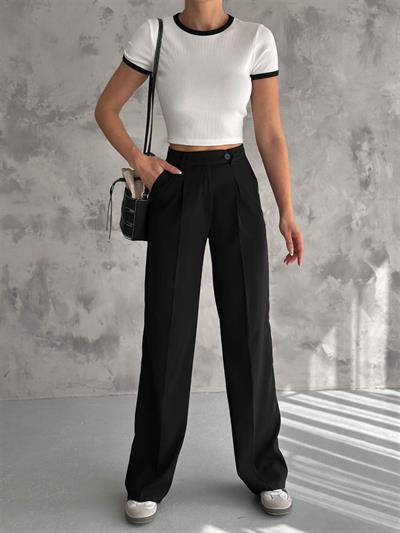 6046 Kemeri Dilli Çift Düğmeli Palazzo Kumaş Pantolon