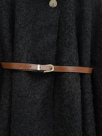 66001 Kemerli Tek Düğmeli Buklet Panço