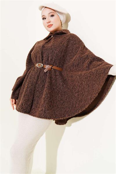 66001 Kemerli Tek Düğmeli Buklet Panço