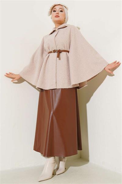 66001 Kemerli Tek Düğmeli Buklet Panço