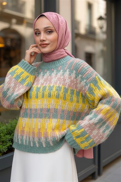 688 Bisiklet yaka Renk Geçişli Örme Triko Kazak