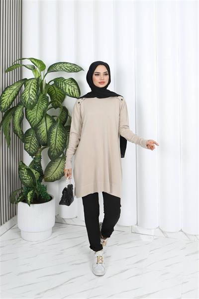 7014 Omuzu Kolu Düğmeli Vanezia Triko Tunik