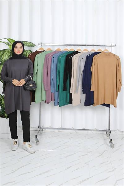 7014 Omuzu Kolu Düğmeli Vanezia Triko Tunik