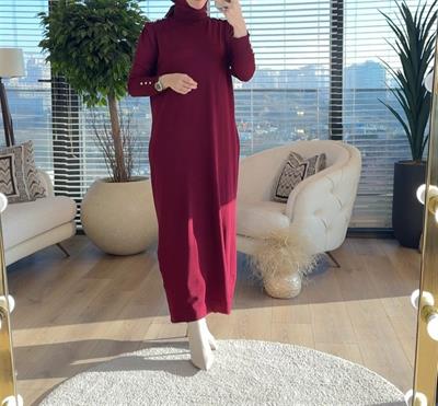 7036 Omuzları İncili Kolları Düğmeli Vanezia Triko Elbise