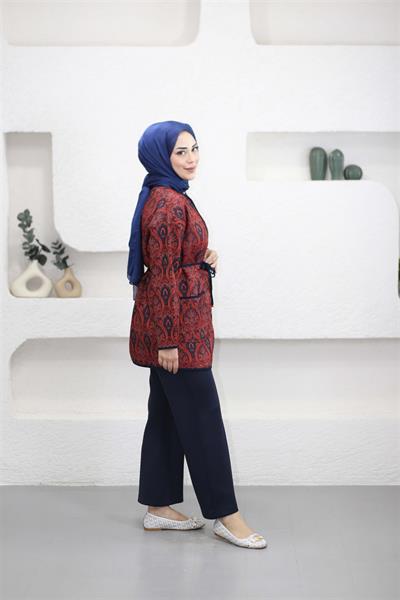 7094 Etnik Desenli Biyeli Jakar Ceket