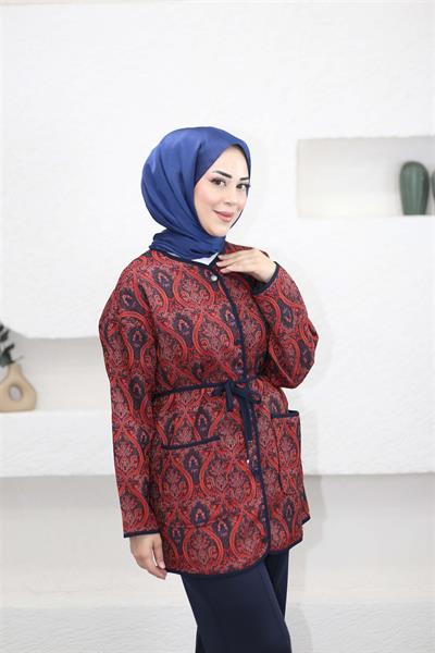 7094 Etnik Desenli Biyeli Jakar Ceket