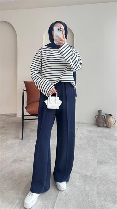 7152 Beli Lastikli Çımalı Bol Paça Kadifemsi Pantolon