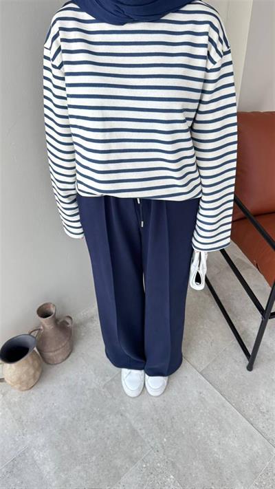7152 Beli Lastikli Çımalı Bol Paça Kadifemsi Pantolon