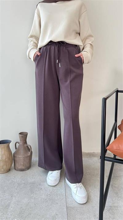 7152 Beli Lastikli Çımalı Bol Paça Kadifemsi Pantolon