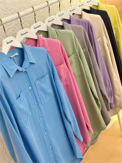 7170 Çift Cepli Sedef Çıt Çıt Düğmeli Ten Sel Gömlek