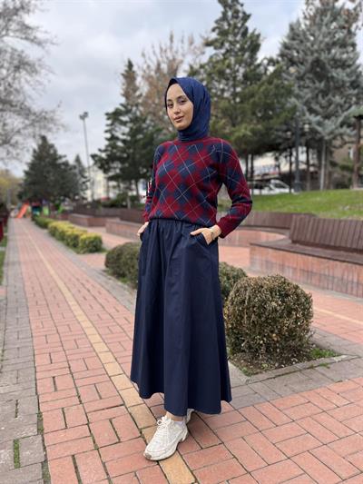 7175 Bisiklet Yaka Baklava Desenli Kazak