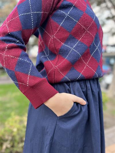 7175 Bisiklet Yaka Baklava Desenli Kazak