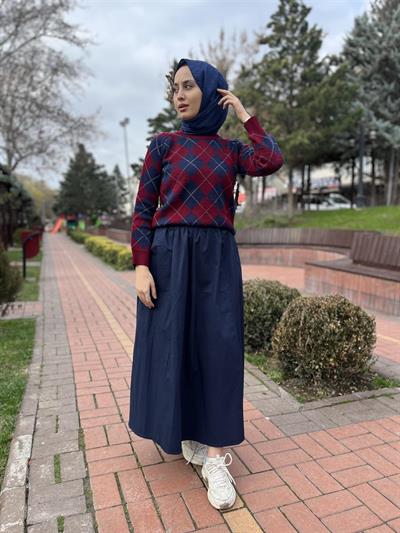 7175 Bisiklet Yaka Baklava Desenli Kazak