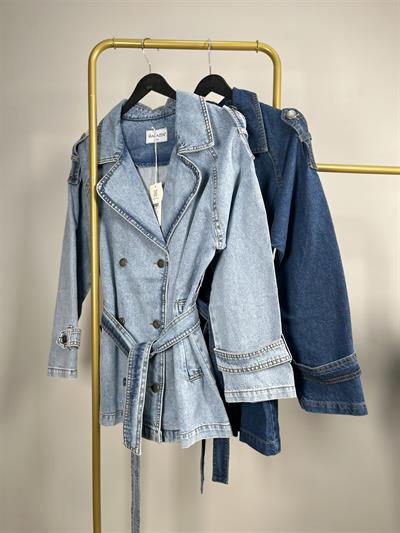 7228 Omuz Ve Kol Apoletli Metal Düğmeli Kot Ceket