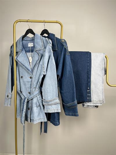 7228 Omuz Ve Kol Apoletli Metal Düğmeli Kot Ceket