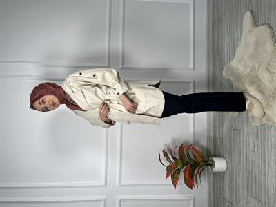 7238 Kuşaklı Apoletli Gabardin Ceket