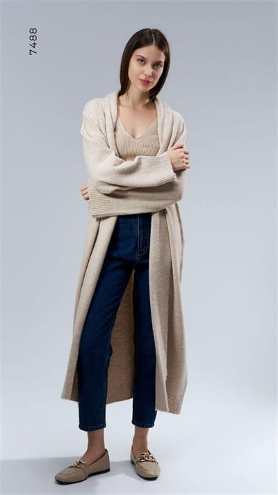 7488 Şal Yaka Uzun Triko Hırka