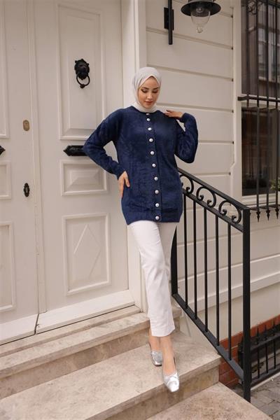 7519 Angora Düğmeli Peluş Hırka Ceket