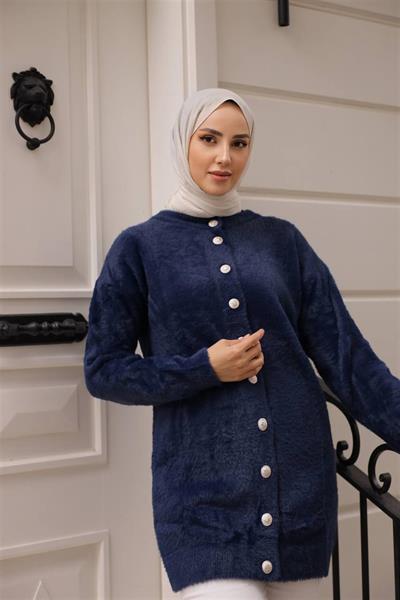 7519 Angora Düğmeli Peluş Hırka Ceket