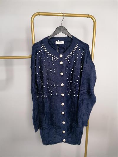 7585 Angora İncili Peluş Uzun Ceket