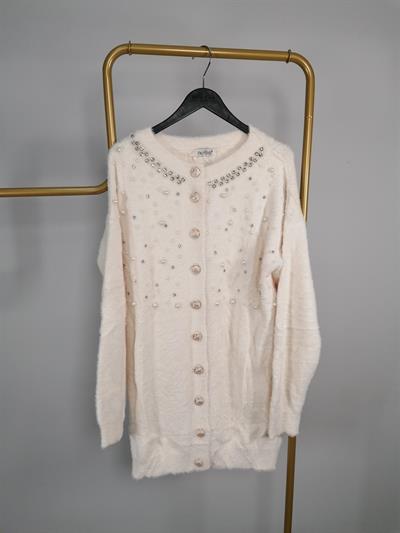 7585 Angora İncili Peluş Uzun Ceket