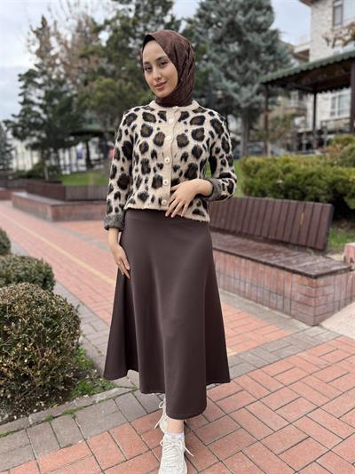 7596 Şardonlu Leopar Desenli Kısa Ceket