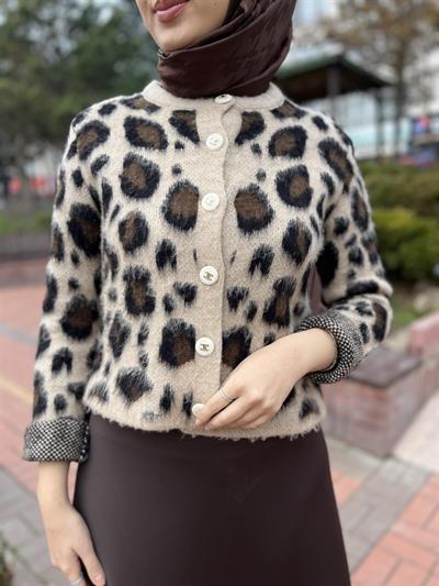 7596 Şardonlu Leopar Desenli Kısa Ceket