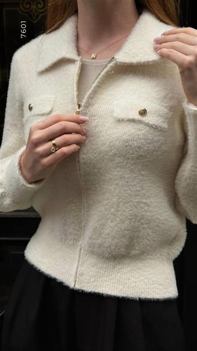 7601 Angora Fermuarlı Gömlek Yaka Hırka