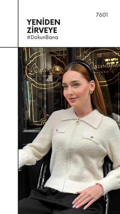 7601 Angora Fermuarlı Gömlek Yaka Hırka