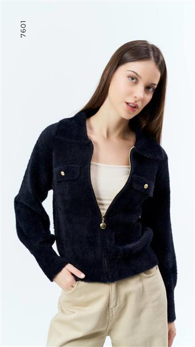 7601 Angora Fermuarlı Gömlek Yaka Hırka