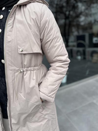 7620 Kapşonlu Beli Lastik Bağıcıklı Kaban