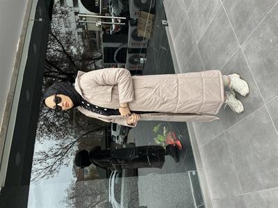 7620 Kapşonlu Beli Lastik Bağıcıklı Kaban