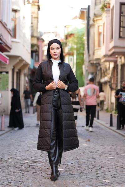 7788 Kapşonlu Enine Dikişli Kaban