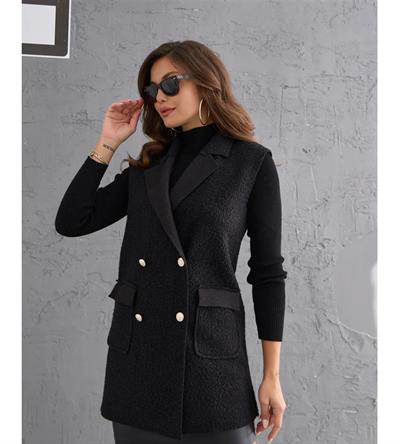 7889 Buklet Kumaş Metal Düğmeli Tedy Yelek