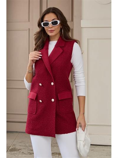 7889 Buklet Kumaş Metal Düğmeli Tedy Yelek