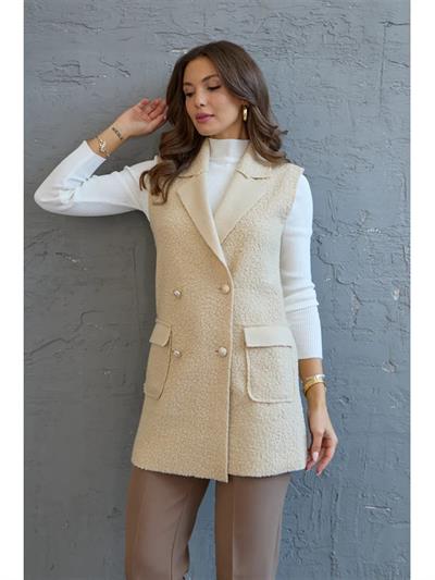 7889 Buklet Kumaş Metal Düğmeli Tedy Yelek