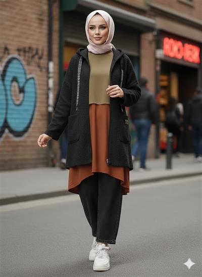 7940 Kapşonlu Fermuarlı Welsoft Kaban