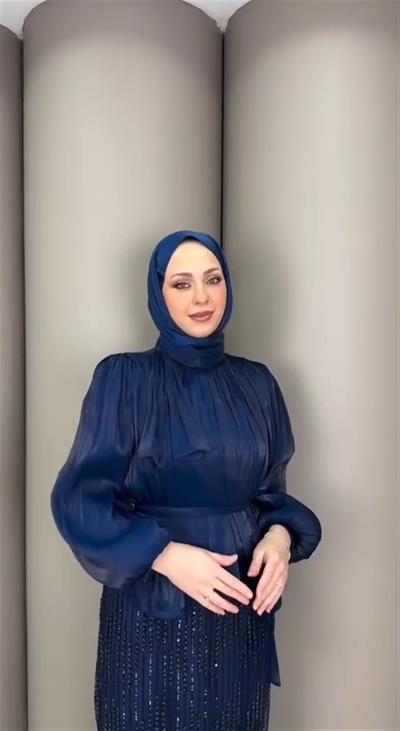 807 Kuşaklı Balon Kol Eteği Pul Payet Detaylı Astarlı Takım