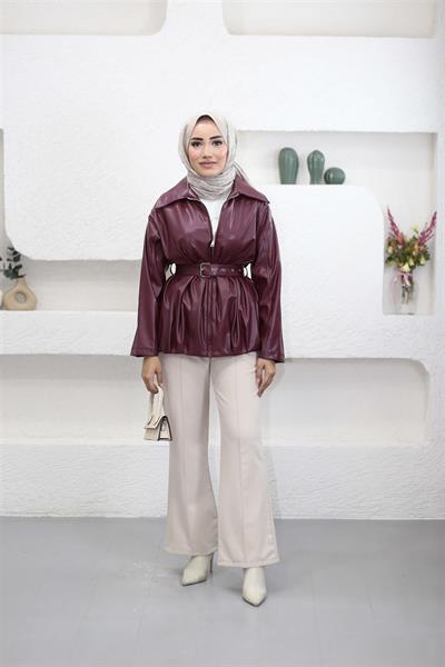 9341 Fermuarlı Kemerli Deri Kap