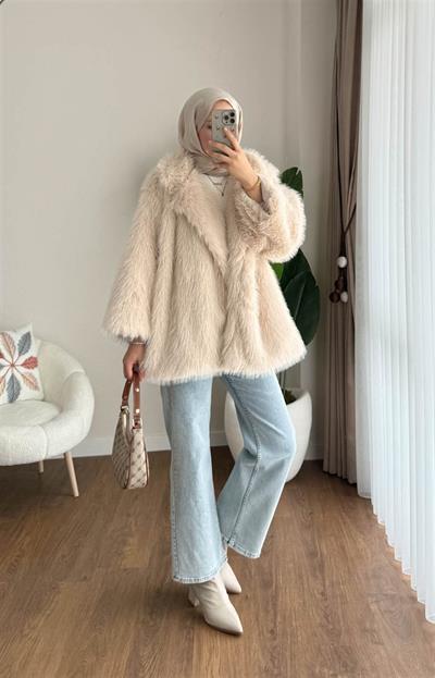 99004 Yakalı Uzun Kürk Kaban