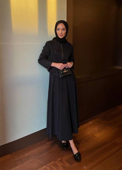 PR695 Önü Fermuarlı Bağıcıklı Etekli Süet Takım