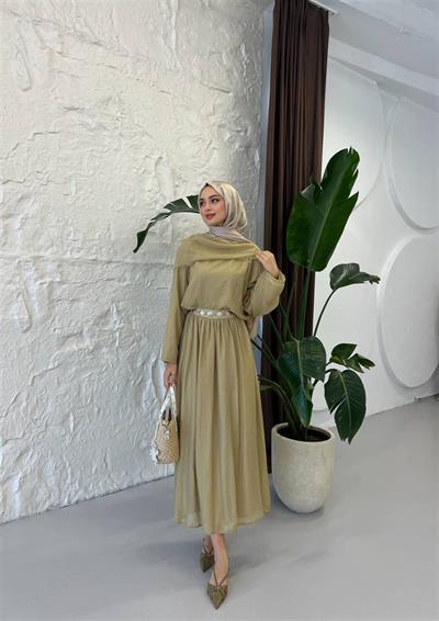 PR763 Şal Yaka Etekli Tencel Takım