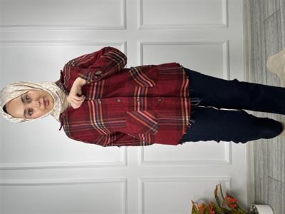 RB2016 Çift Cepli Eteği Eskitmeli Ekose Gömlek k