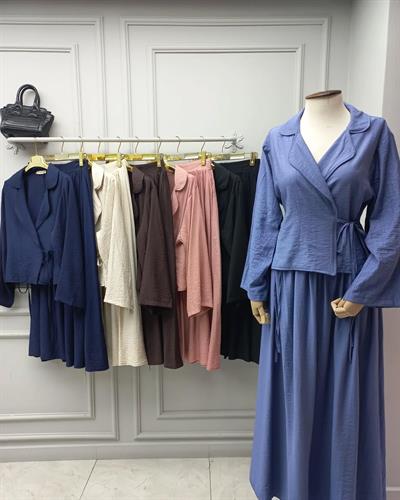 Z-523 Kimono Etek Pile Detaylı Çilek Takım