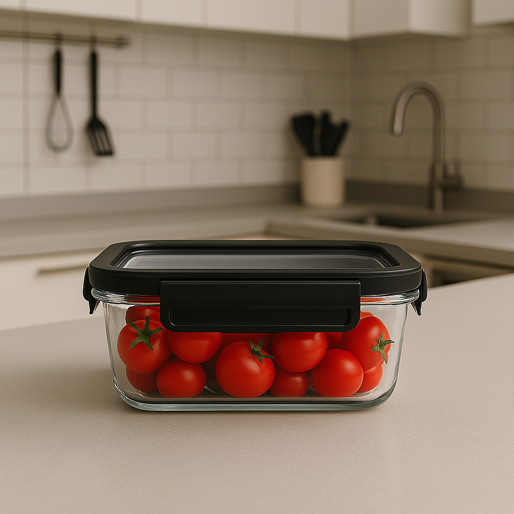 Arow Esnek Silikon Kapaklı Cam Saklama Kabı 900 ml - Siyah