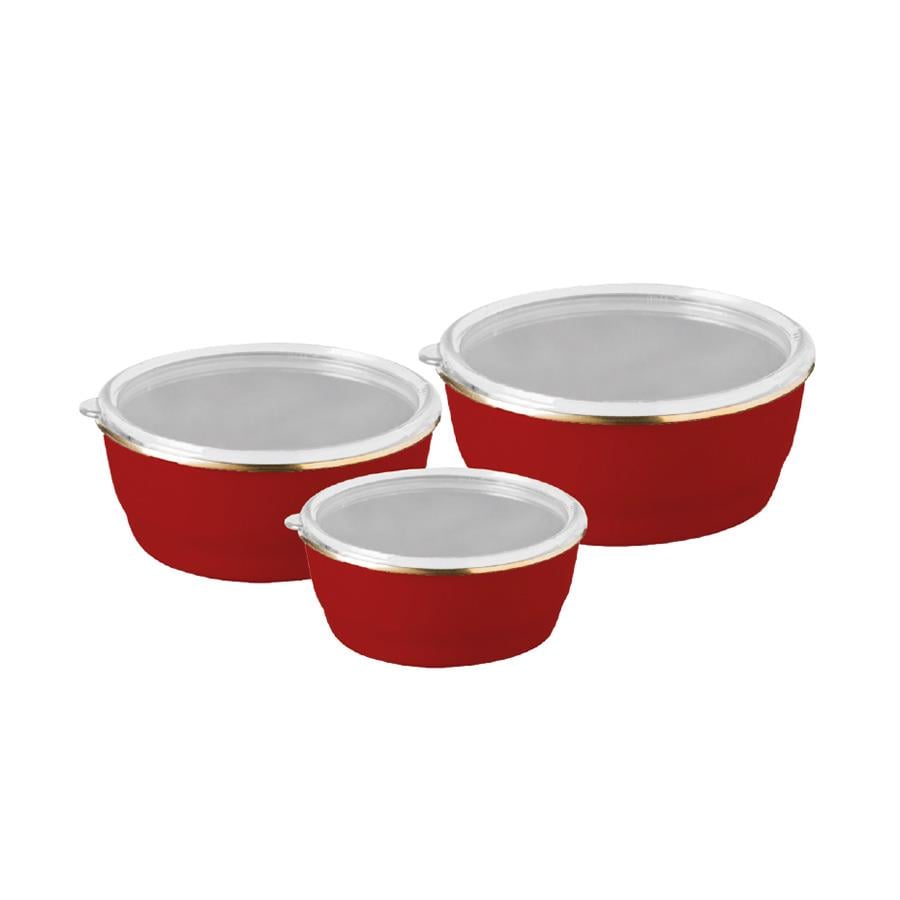 Arow Warm Emaye Kırmızı 3 Lü Saklama Kabı 